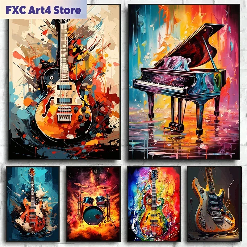 Frameless Abstract Colorful Ar - Picture Of Musical Instrument 评论和价格